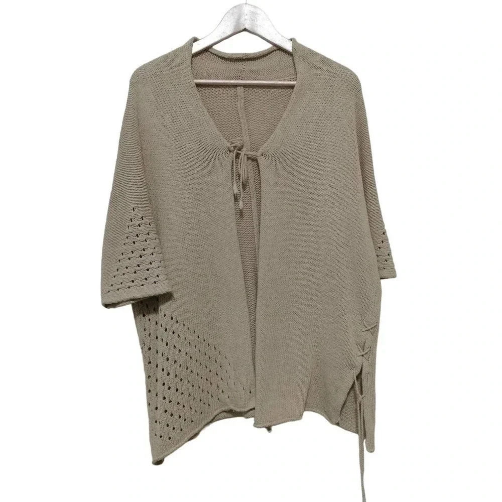 Unbranded Linen Blend 1/2 Sleeves Knit Cardigan  Tie  Side  Sz XL